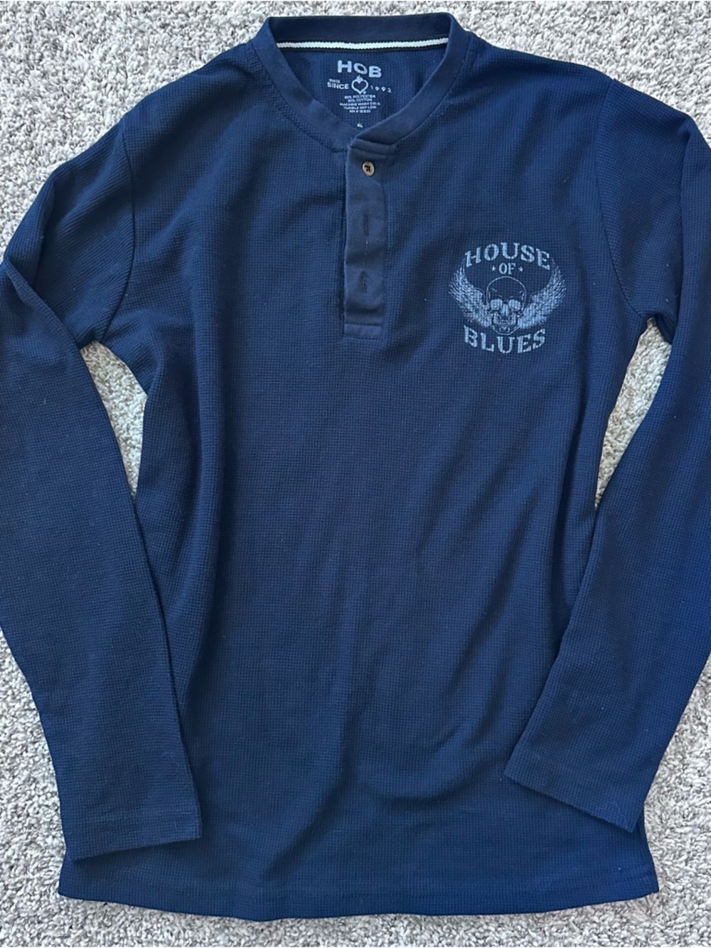 House of Blues blue waffle knit button long sleeve shirt Henley